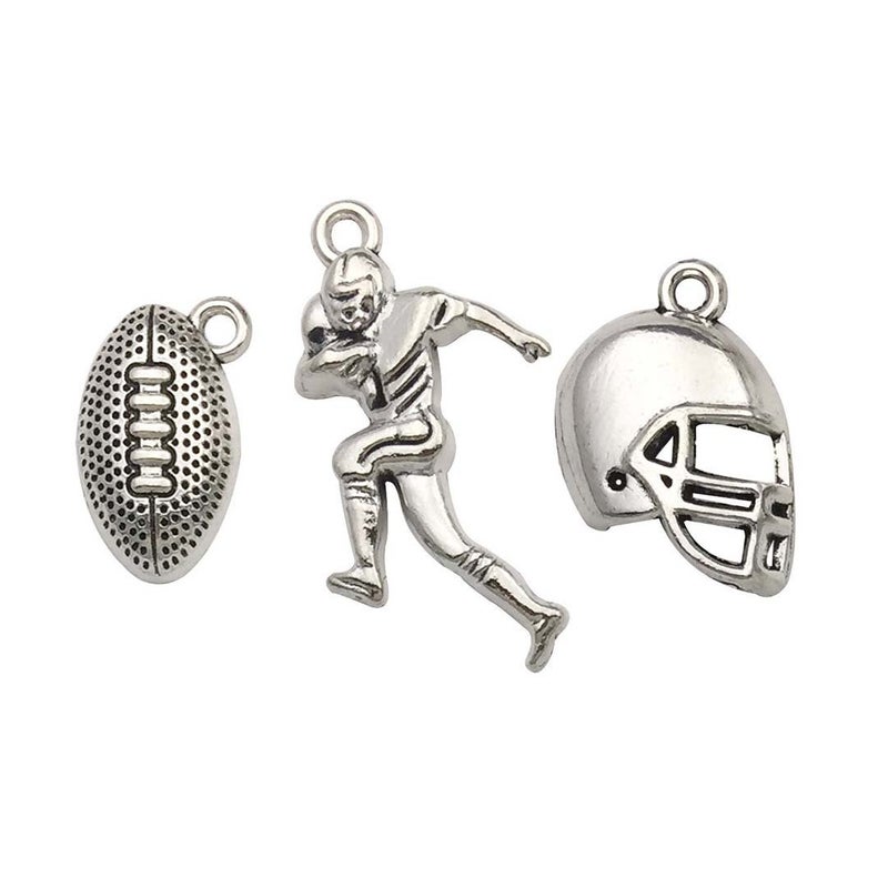 Youdiyla 60PCS Football Theme Charms Collection - Mixed Antique Silver Rugby Player Helmet Metal Alloy Pendants for Jewelry Making DIY Findings (M131) - Image 1